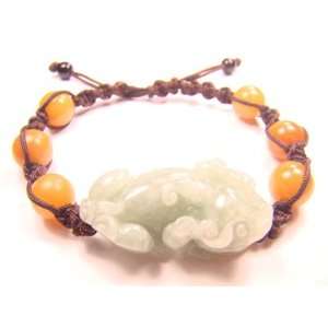   Jade Pi Yao with 10mm Yellow Jade String Bracelet: DziCrystal: Jewelry