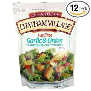 Chatham Village Fat Free Garlic & Onion Croutons, 5 Ounce Bags (Pack 