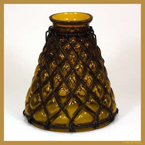 Wire Caged Blown Amber Glass Lampshade Gallery Neck  