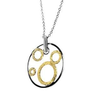  Sterling Silver Stipple Finish Goldfilled Circles Necklace 