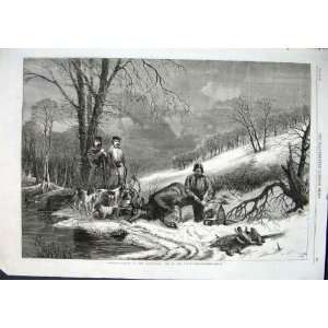 Caribou Hunting New Brunswick Antique Print 1863 Canada