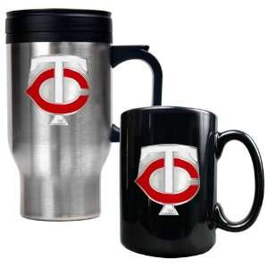   MLB Stainless Steel Travel Mug & Black Ceramic Mug Set   Primary Logo