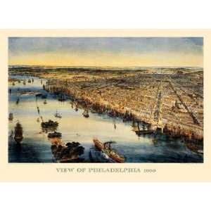  Philadelphia View from an 1850 Map, Bird Eye River Steam 
