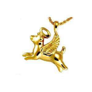 Angel Dog Cremation Jewelry in Solid 14k Yellow Gold or White Gold or 
