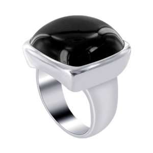 Sterling Silver 19mm Square Shaped Black Onyx Polish Finished Band 5mm 
