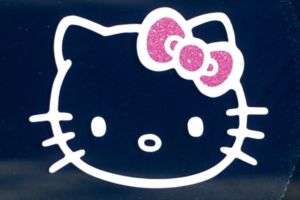 HELLO KITTY PINK GLITTER SPARKLE BOW Decals Stickers  