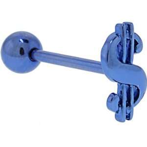    Blue Titanium Anodized 3 D Dollar Sign Barbell Tongue Ring Jewelry
