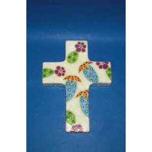    Inspirational Ceramic Wall Cross with Flowers 