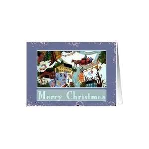  Merry Christmas Folk Art Winter Holiday Greeting Card Card 