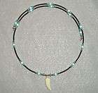 AFRICAN TRADE BEADS GLASS & BONE Memory Wire NECKLACE w/ Feather 