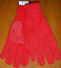 Ladies RED KNIT Isotoner Stretch Gloves Suede Palm