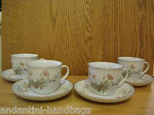 Lot of 4 PREMIERE BERKSHIRE Platinum Trimmed FINE CHINA CUP & SAUCER 
