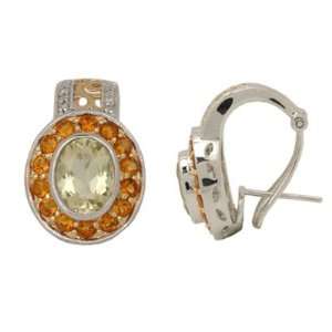  14K White Gold Citrine and Quartz and Diamond Earrings 
