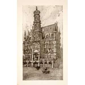   City Town Hall Architecture   Original Halftone Print
