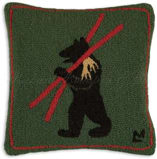 Bear Skiing Lodge Winter Seasonal Pillow. 