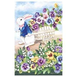  Bunny Delivering Pansy Flowers Large Flag Patio, Lawn 
