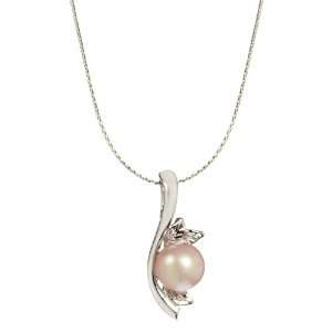   Silver Vine Pendant with Pink Freshwater Cultured Pearl Necklace, 18