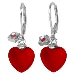   Sterling Silver Red Jade Heart Drop Earrings Claire Vessot Jewelry