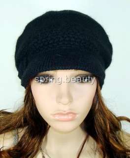 Beauty 100% Rabbit Fur Winter Ski Beanie Hat Black  