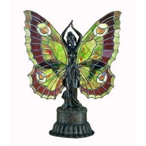 Butterfly Lady Amber Accent Tiffany Stained Glass Table Lamp 17 Inches 