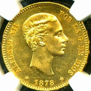 1878 ( 78 ) SPAIN GOLD COIN 25 PESETAS * NGC CERTIFIED & GRADED RARE 