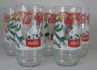 Coke Coca Cola Drinking Glasses Polar Bear Christmas Trees Collectible 
