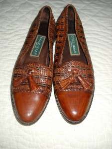 COLE HAAN Italy Gorgeous Brown & Black Woven Leather Tassel Loafers 