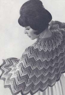 Vintage Crochet PATTERN Ripple Shoulder Cape Wrap Shawl  