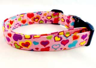 Awesome Colorful Hearts All Over a Bright Pink Dog Collar  