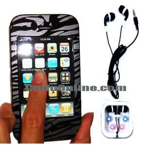   3G S Black Zebra Touch Through Case with Premium iPod/iPhone Earphone