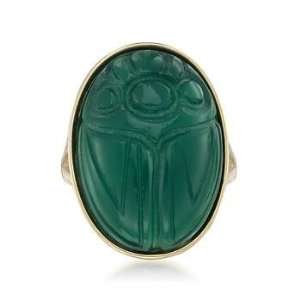  Green Agate Scarab Ring In Vermeil Jewelry