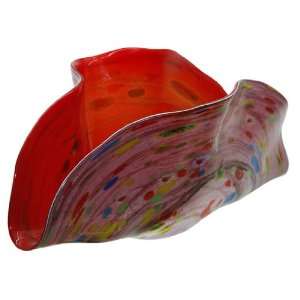   by 9 1/2 Inch Abstract Blown Glass Bowl, Graffiti Red