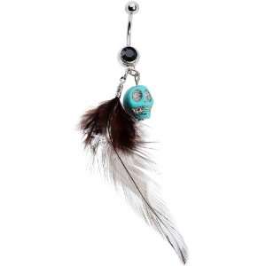  Turquoise Skull Feather Belly Ring Jewelry