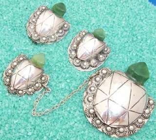 Turtle Mexican Sterling 30s Chatelaine Pin Earrings Set  