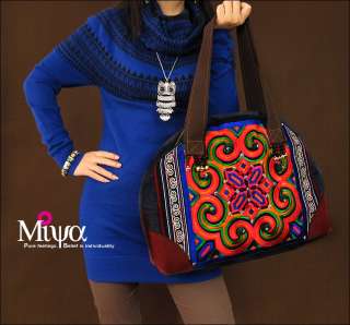 Miyabags DE 08 Ethnic Embroidery Canvas Shoulder Messenger Bag Tote 