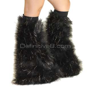 Black Sparkle Furry Fluffy Rave Boot Cover Legwarmers  