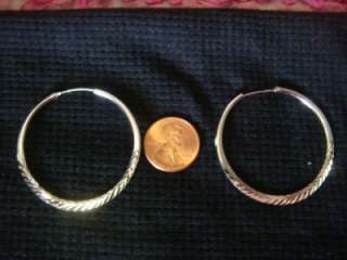 1pr sterling silver flat hoop earrings 1 5/8 diameter  
