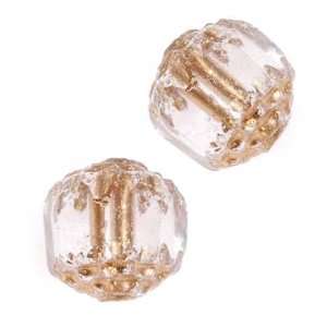  Czech Cathedral Glass Beads 8mm Crystal / Gold Ends (10 
