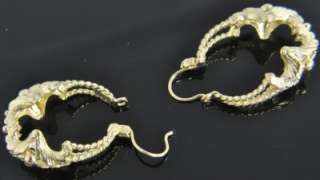   Yellow Gold Victorian Scroll Creole Oval 1.25 Hoop Earrings  