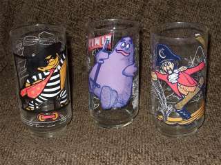   of 3 1977 McDonaldland glasses   Hamburglar, Grimace and Captain Crook