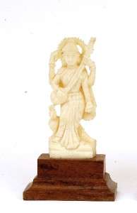 India Indian Hindu Ox Bone Carved Saraswati Figure Figurine  