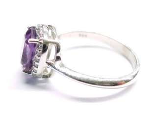 Purple Cubic Zirconia Solitaire with Accents / Sterling Silver Fashion 