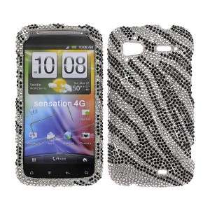 Zebra Black BLING COVER CASE SKIN 4 HTC Sensation 4G  