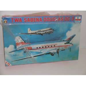  TWA/Sabena Douglas DC 3 Civilan Aircraft   Plastic Model 
