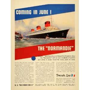  1935 Ad French Line Normandie Cruise Ship Ocean Liner 