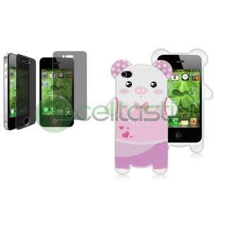Cute Pig TPU Cover Case+Privacy Filter Protector For Apple iPhone 4 4S 