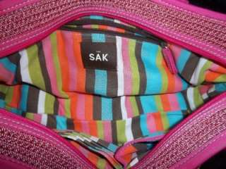 THE SAK Pink Crochet Suitcase Style Handbag  