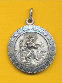 B21) St Christopher Large vintage sterling silver Catholic medal 