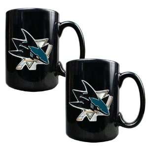  San Jose Sharks NHL 2pc Black Ceramic Mug Set   Primary Logo 