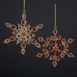  Club Pack of 12 Red Gem with Gold Glitter Snowflake 